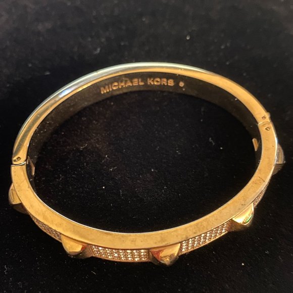 Michael Kors Rose Gold-Tone Pave' Studded Bangle Bracelet - Picture 2 of 5